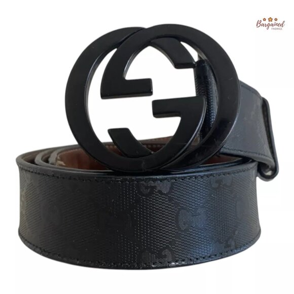 Authentic Gucci Black Imprime Monogram Leather Interlocking G Buckle Belt 95/38 - Picture 1 of 14